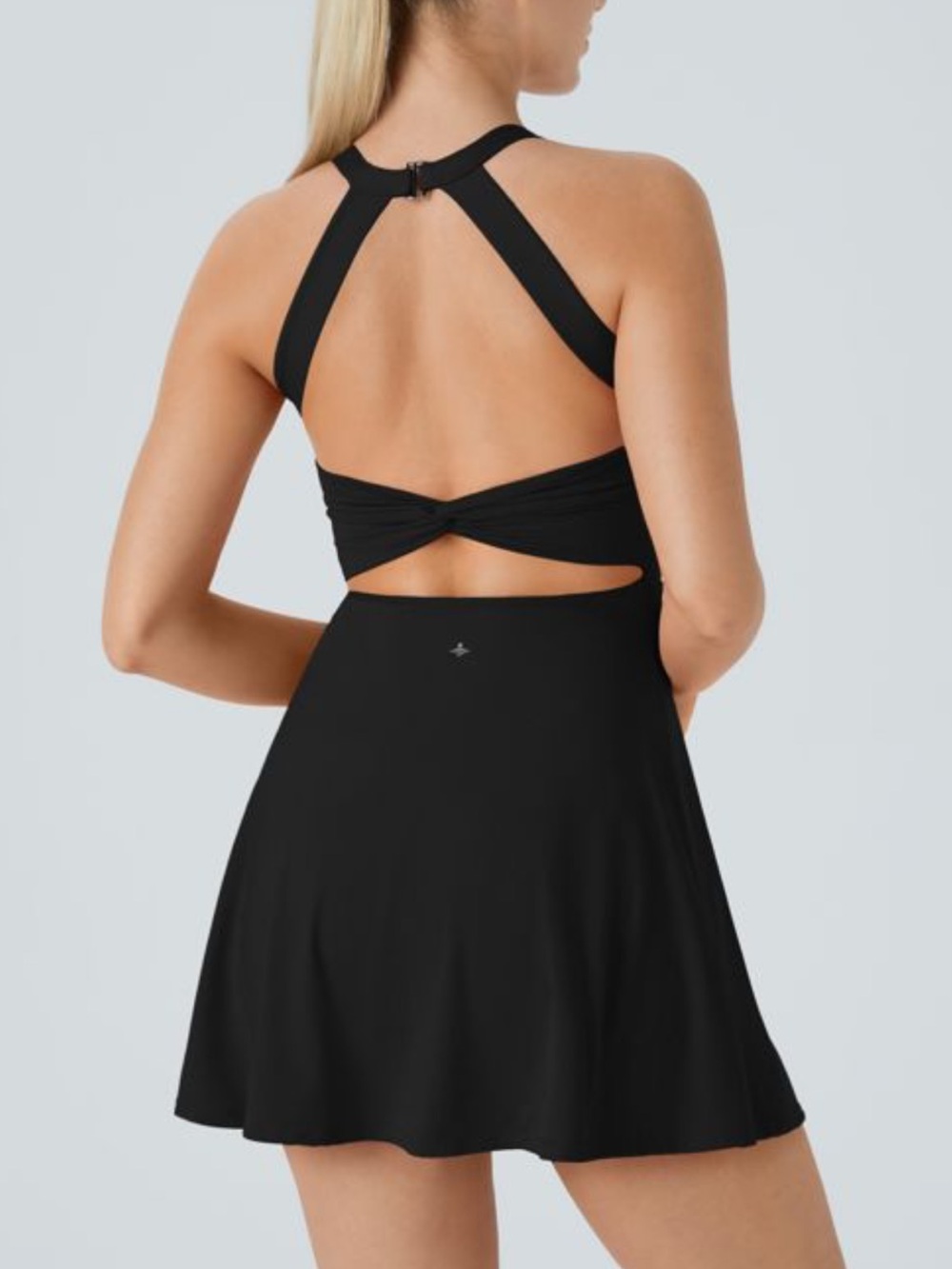 HALARA Black Athletic Dress with Strappy Back and Hidden Shorts